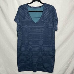 Title Nine Hiolani V-Neck Tshirt Dress Blue Painted Stripe Sz XL Tencel Outdoor